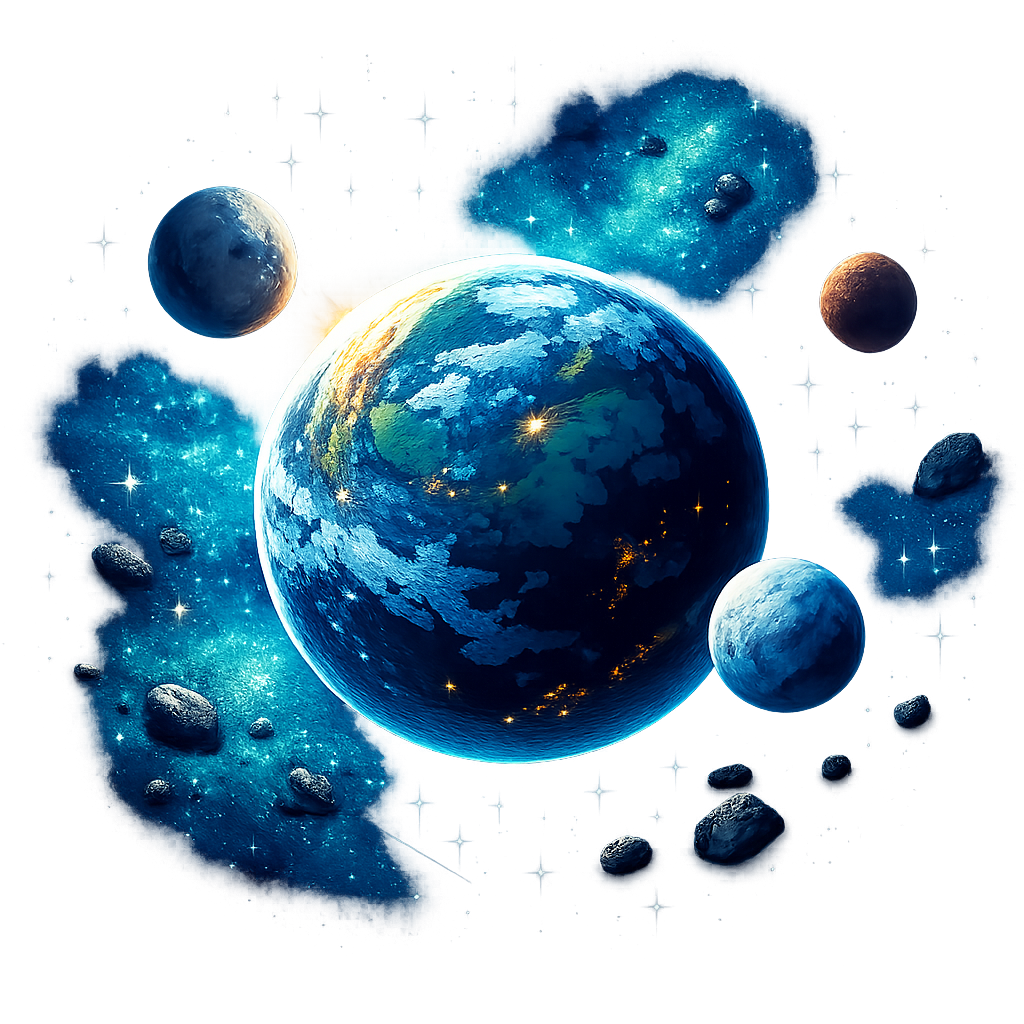 an image of a planet and a few moons orbiting